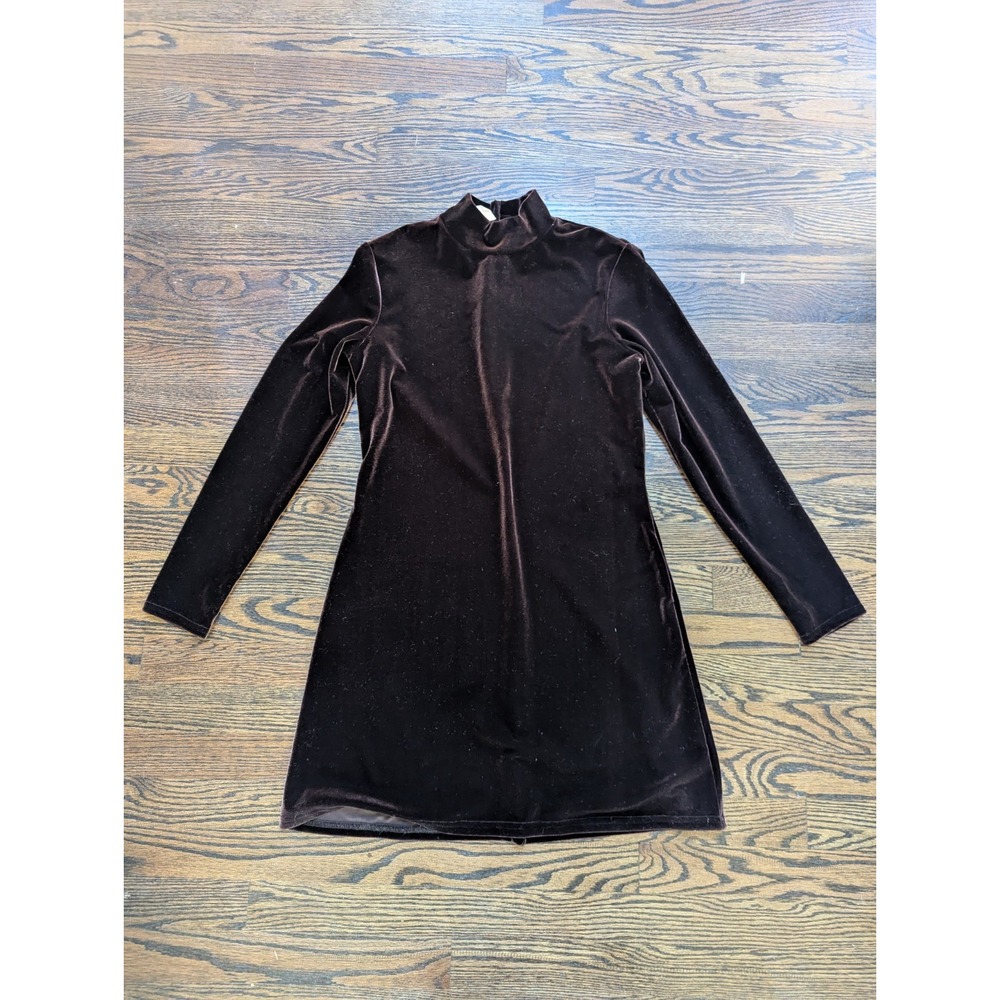 VTG Y2K Velvet Dress Long Sleeve Mini Brown My Michelle Size M Goblincore Fairy